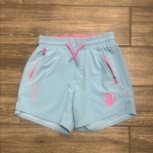 Girls' Light Blue Athletic Shorts with Pink Accents